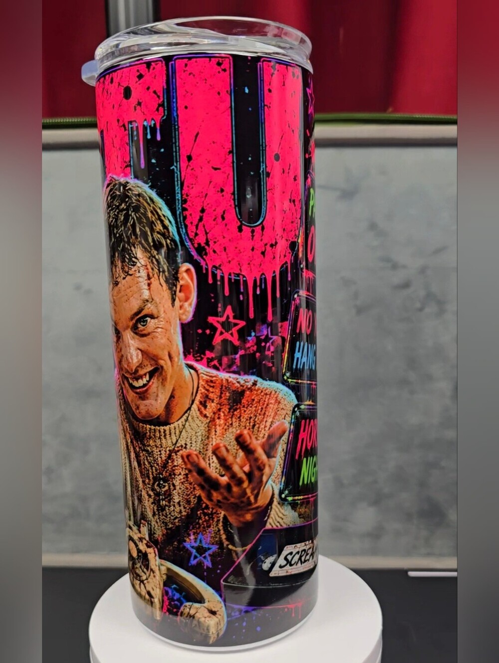 Scream STU original Killer Neon Pink & Black Graphic Tumbler
